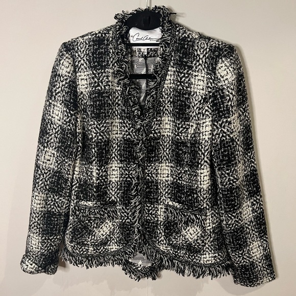 CABI | NWT Carol Anderson Love Carol black white tweed fringe blazer - Picture 5 of 14